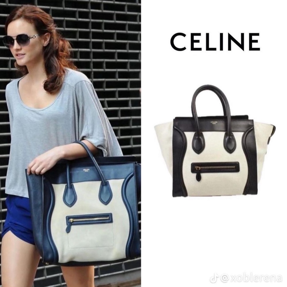 AUTH Celine Luggage Phantom Leather Canvas Tote